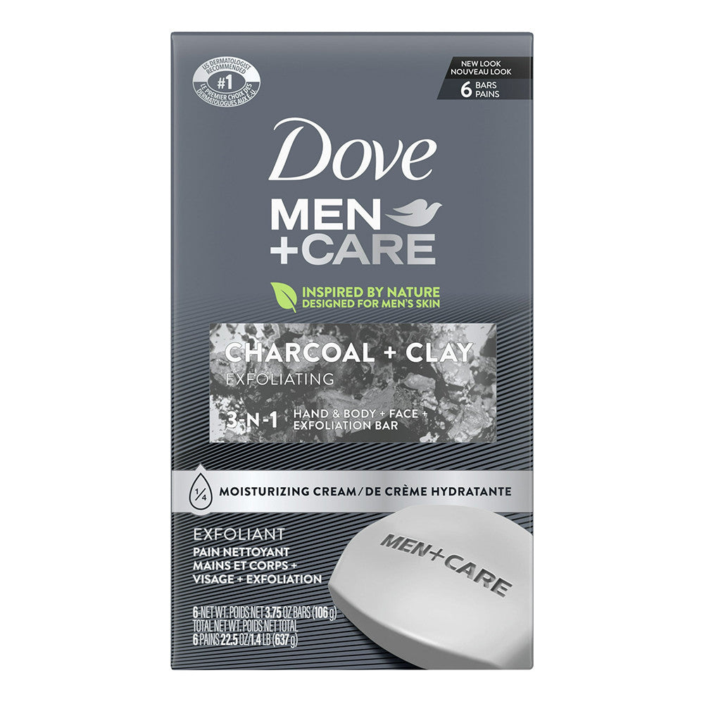 Dove Men And Care Exfoliating Beauty Bar Soap, Charcoal And Clay, 6 Ea, 3.75 Oz
